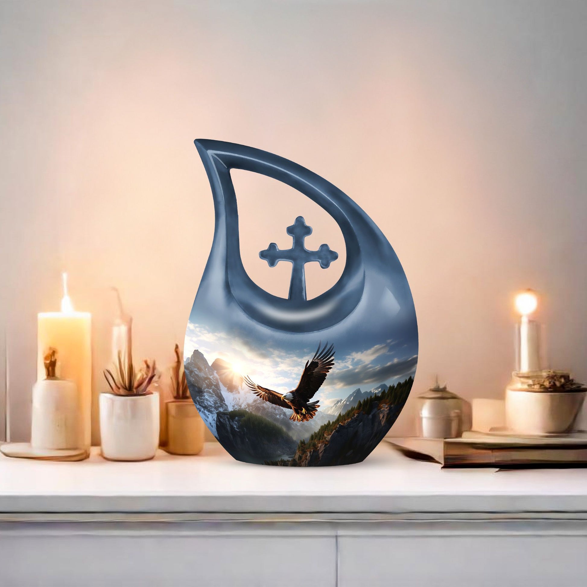 10-inch Eagle Urn in Cross Drop design,