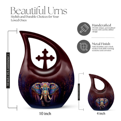 10-inch Elephant urn with Cross Drop 