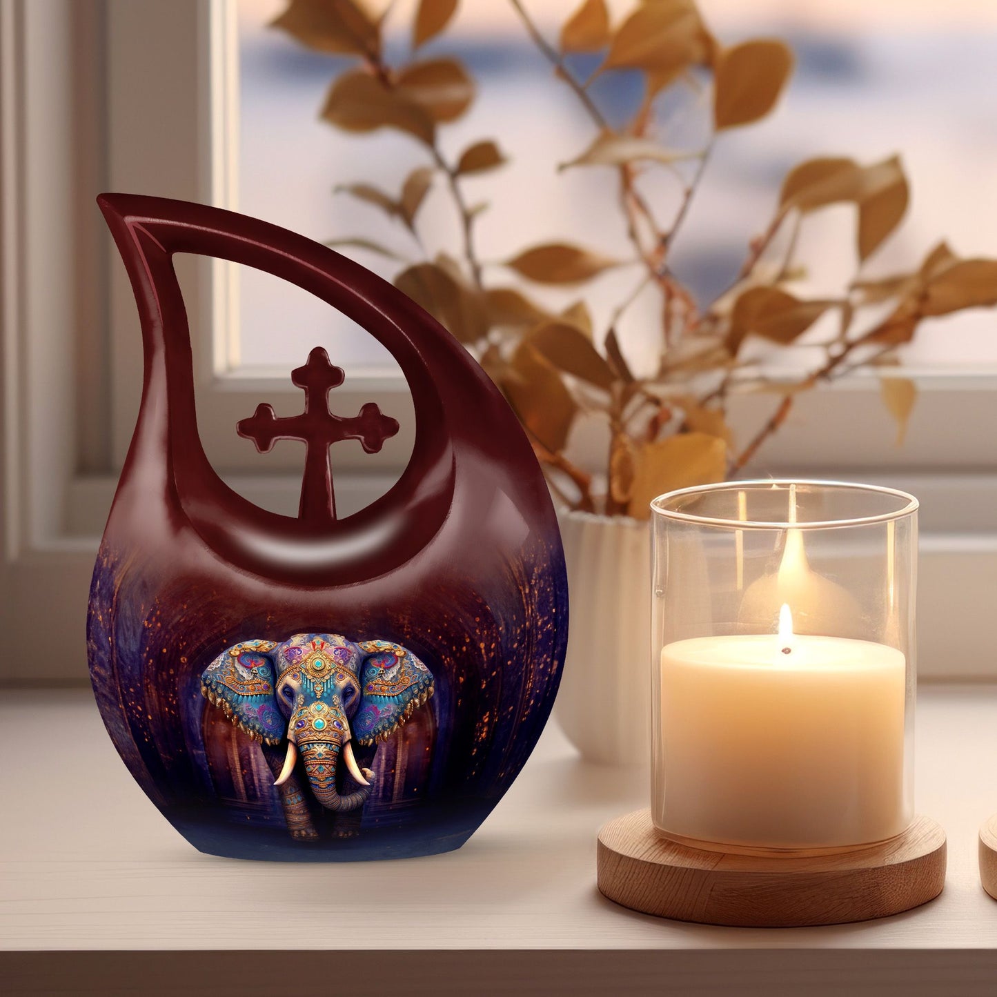 10-inch Elephant urn with Cross Drop 