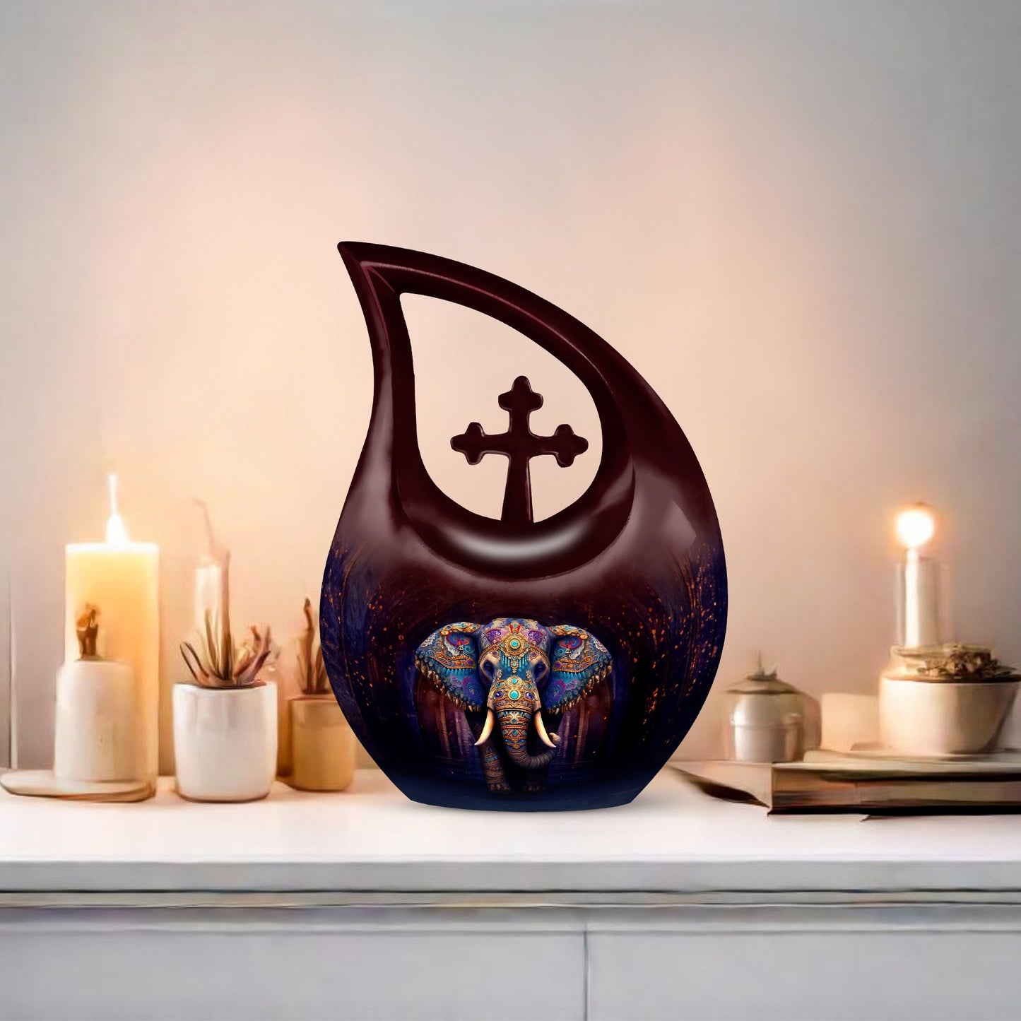 10-inch Elephant urn with Cross Drop 