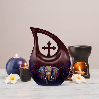 10-inch Elephant urn with Cross Drop 