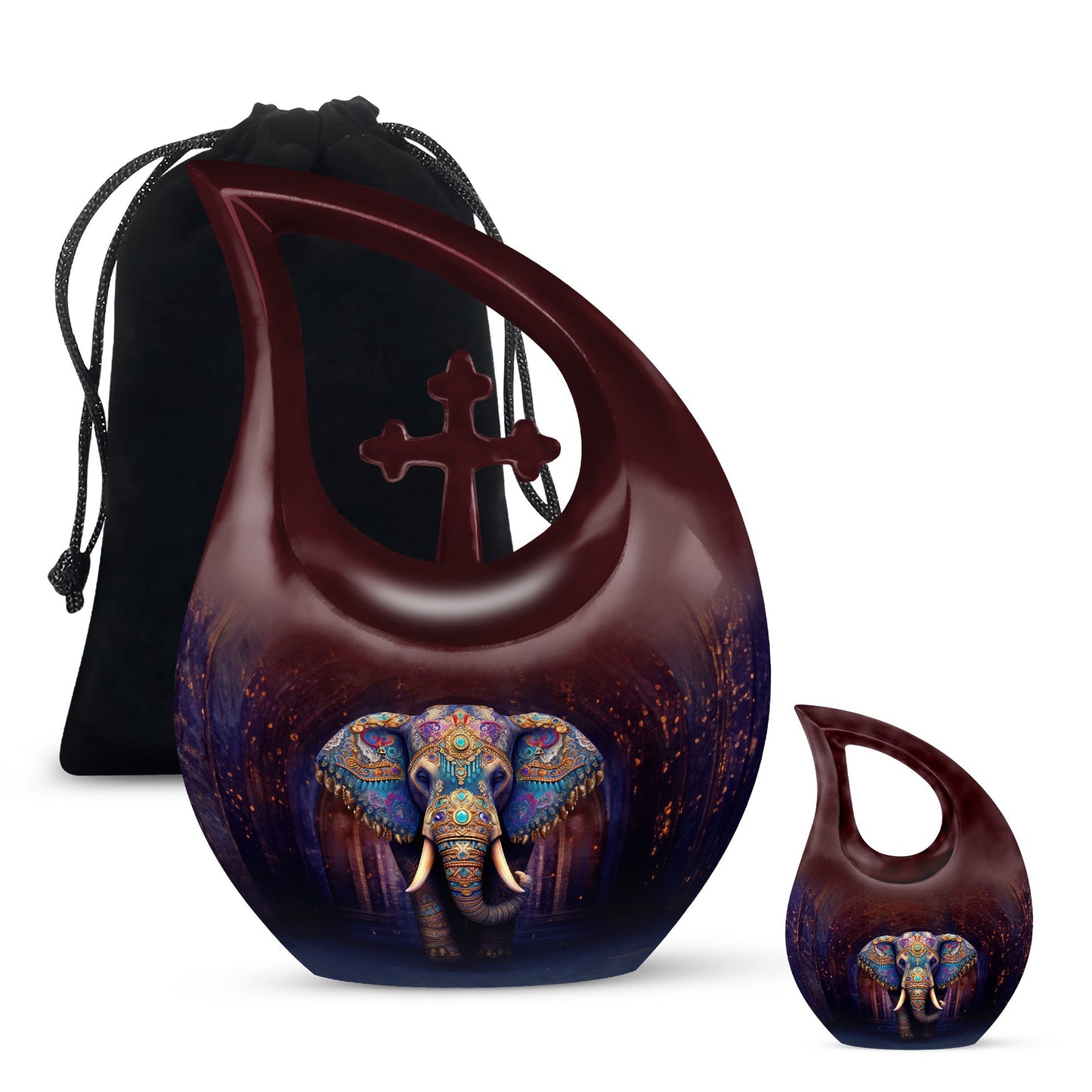 10-inch Elephant urn with Cross Drop 