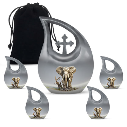 10-inch Elephant urn with Cross Drop design for ashes, 