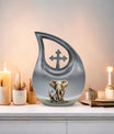 10-inch Elephant urn with Cross Drop design for ashes, 