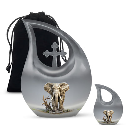 10-inch Elephant urn with Cross Drop design for ashes, 