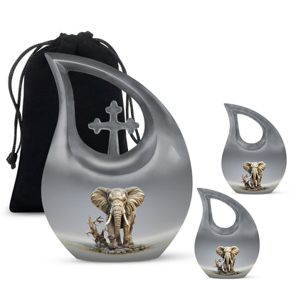 10-inch Elephant urn with Cross Drop design for ashes, 