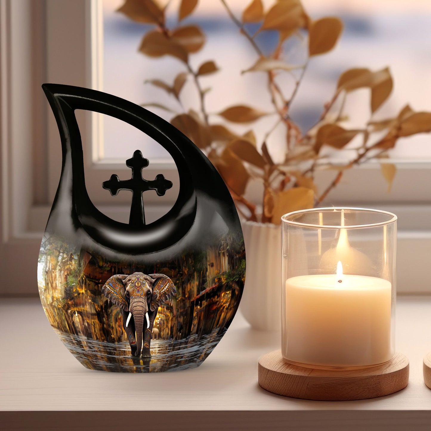 10-inch Elephant-themed Cross Drop design Custom Urn 