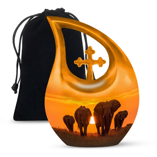 Elephant themed 10-inch large aluminium urn 