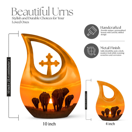 Elephant themed 10-inch large aluminium urn 