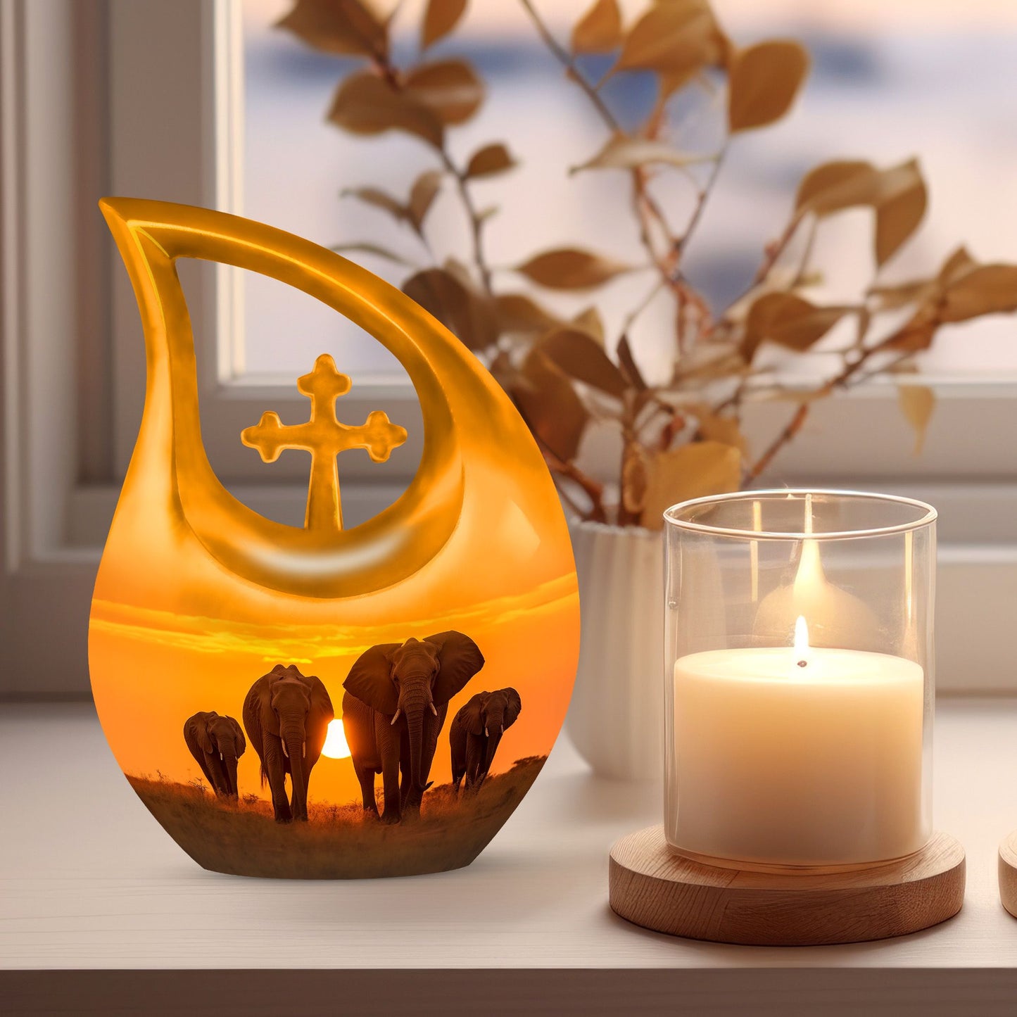Elephant themed 10-inch large aluminium urn 