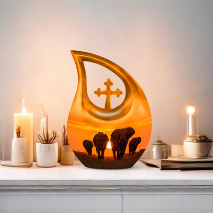 Elephant themed 10-inch large aluminium urn 