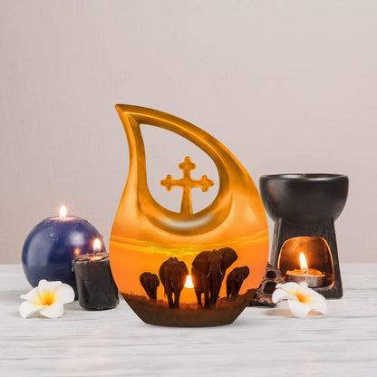 Elephant themed 10-inch large aluminium urn 