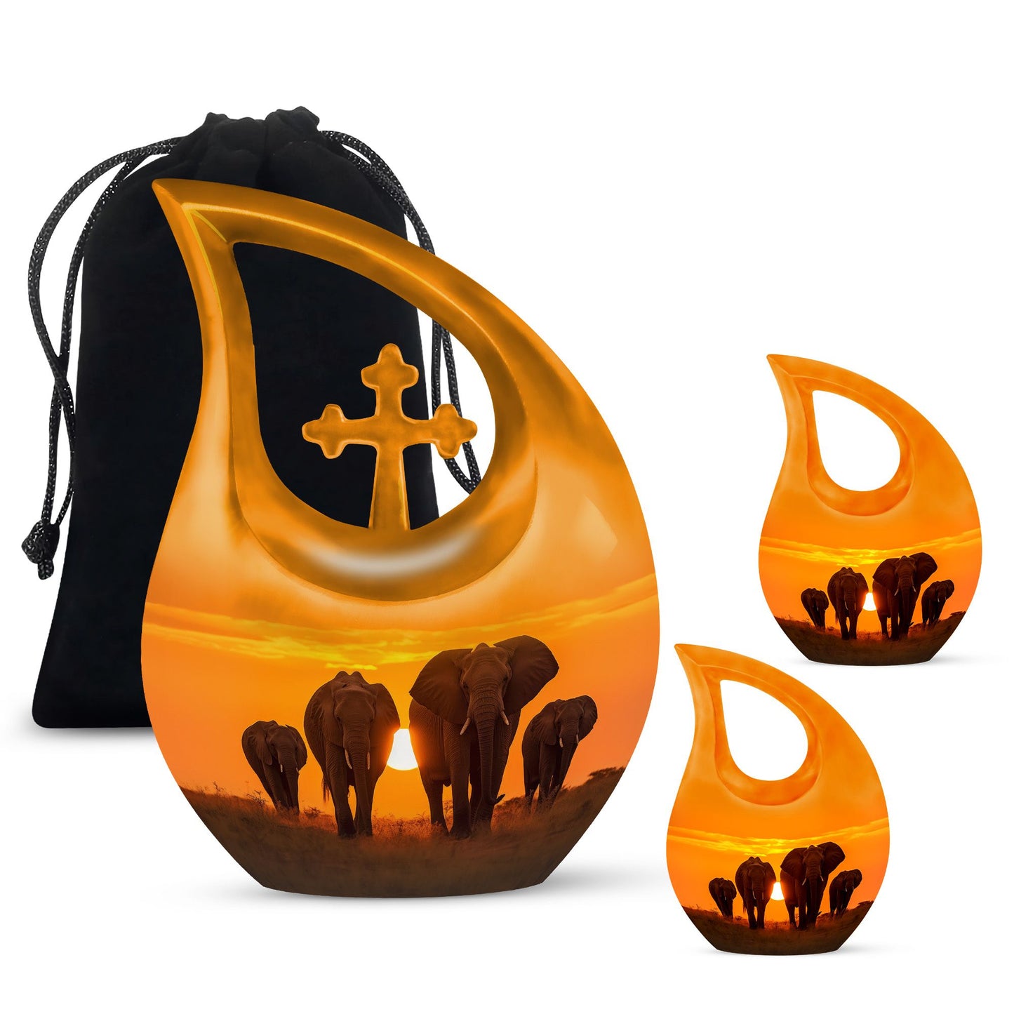Elephant themed 10-inch large aluminium urn 