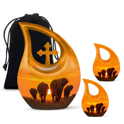 Elephant themed 10-inch large aluminium urn 