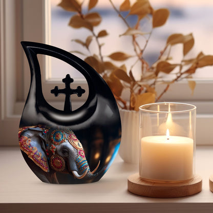 10-inch Elephant Urn with Cross Drop Design,