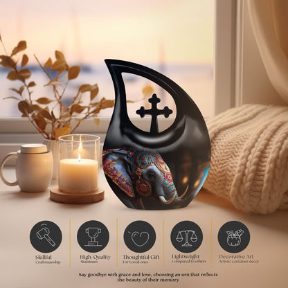 10-inch Elephant Urn with Cross Drop Design,