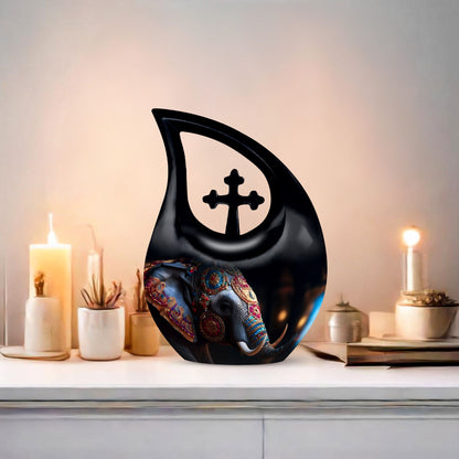 10-inch Elephant Urn with Cross Drop Design,