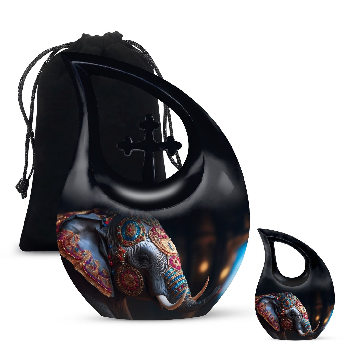 10-inch Elephant Urn with Cross Drop Design,