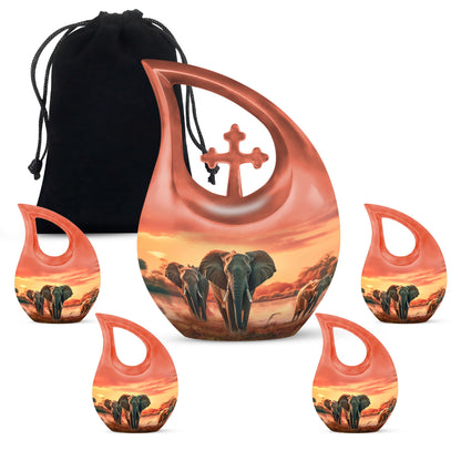 10 inch Elephant Urn with Cross Drop Design 