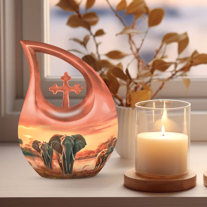 10 inch Elephant Urn with Cross Drop Design 