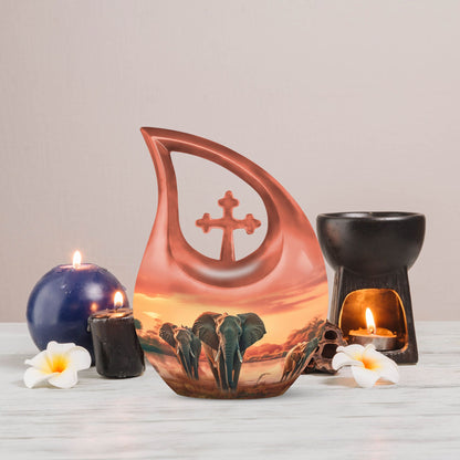 10 inch Elephant Urn with Cross Drop Design 