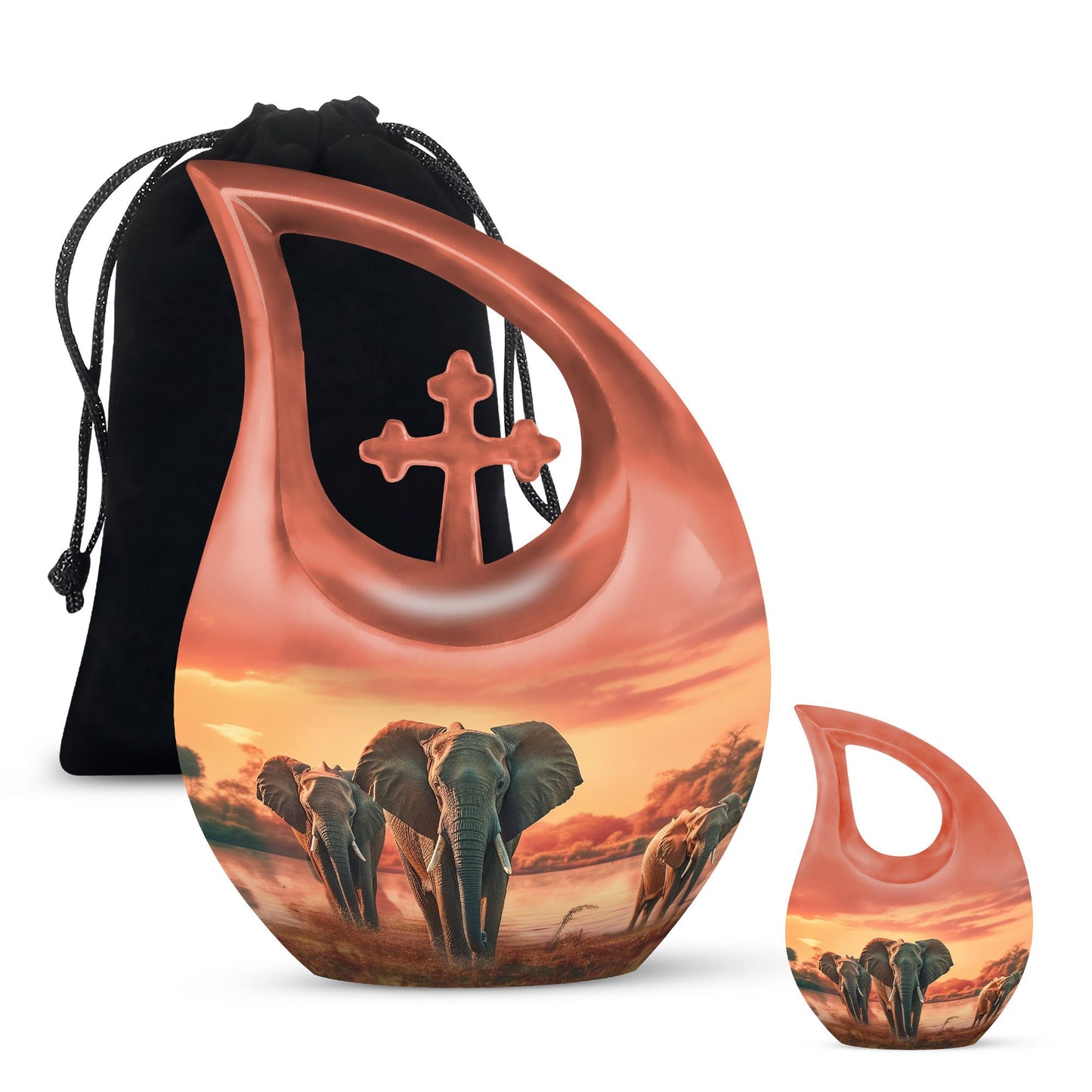 10 inch Elephant Urn with Cross Drop Design 