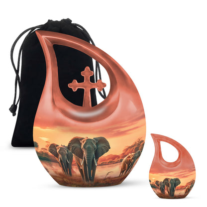 10 inch Elephant Urn with Cross Drop Design 