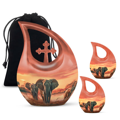 10 inch Elephant Urn with Cross Drop Design 