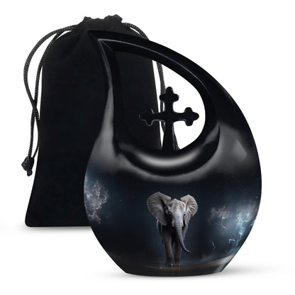 10 inch Elephant Urn with Cross Drop design for ashes,