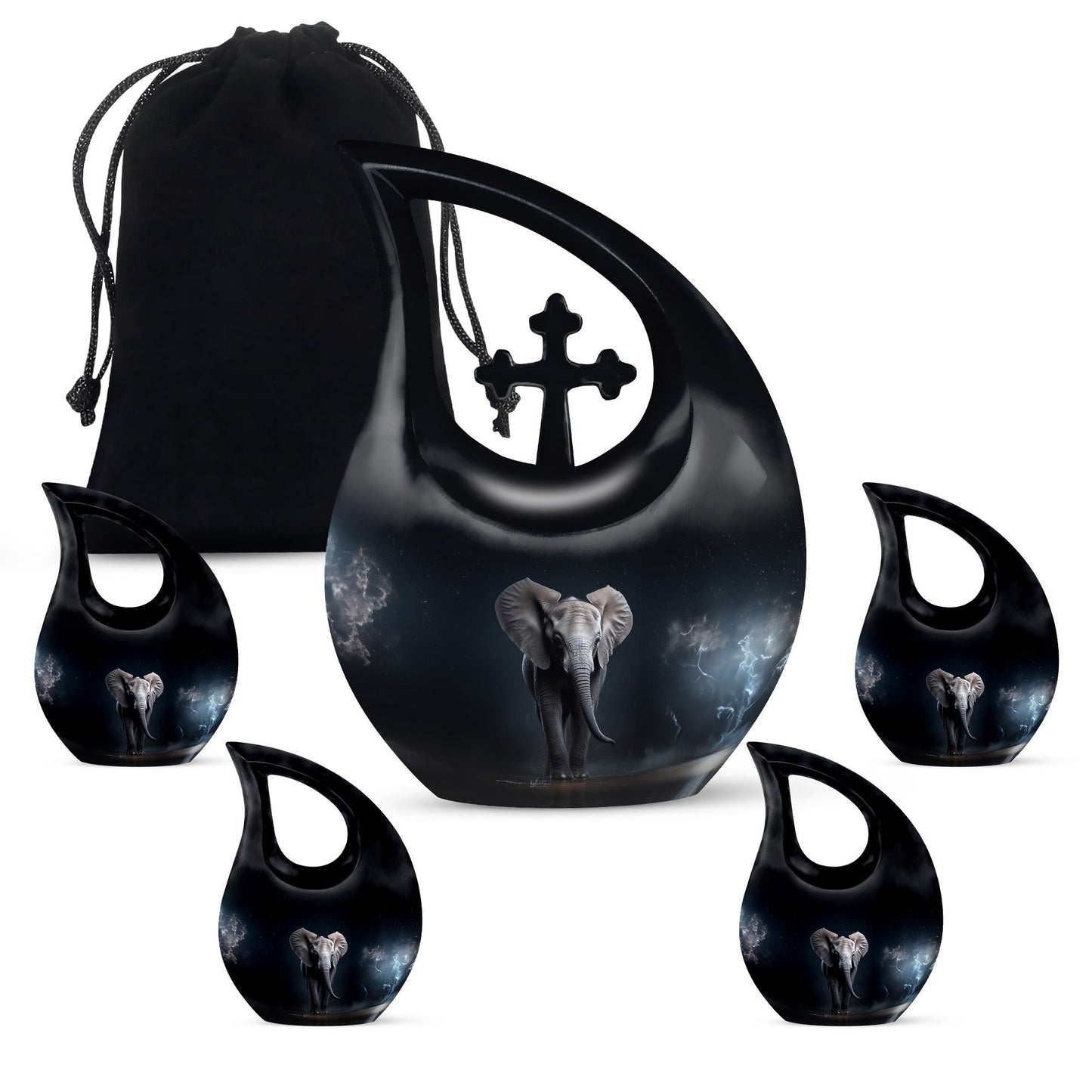 10 inch Elephant Urn with Cross Drop design for ashes,