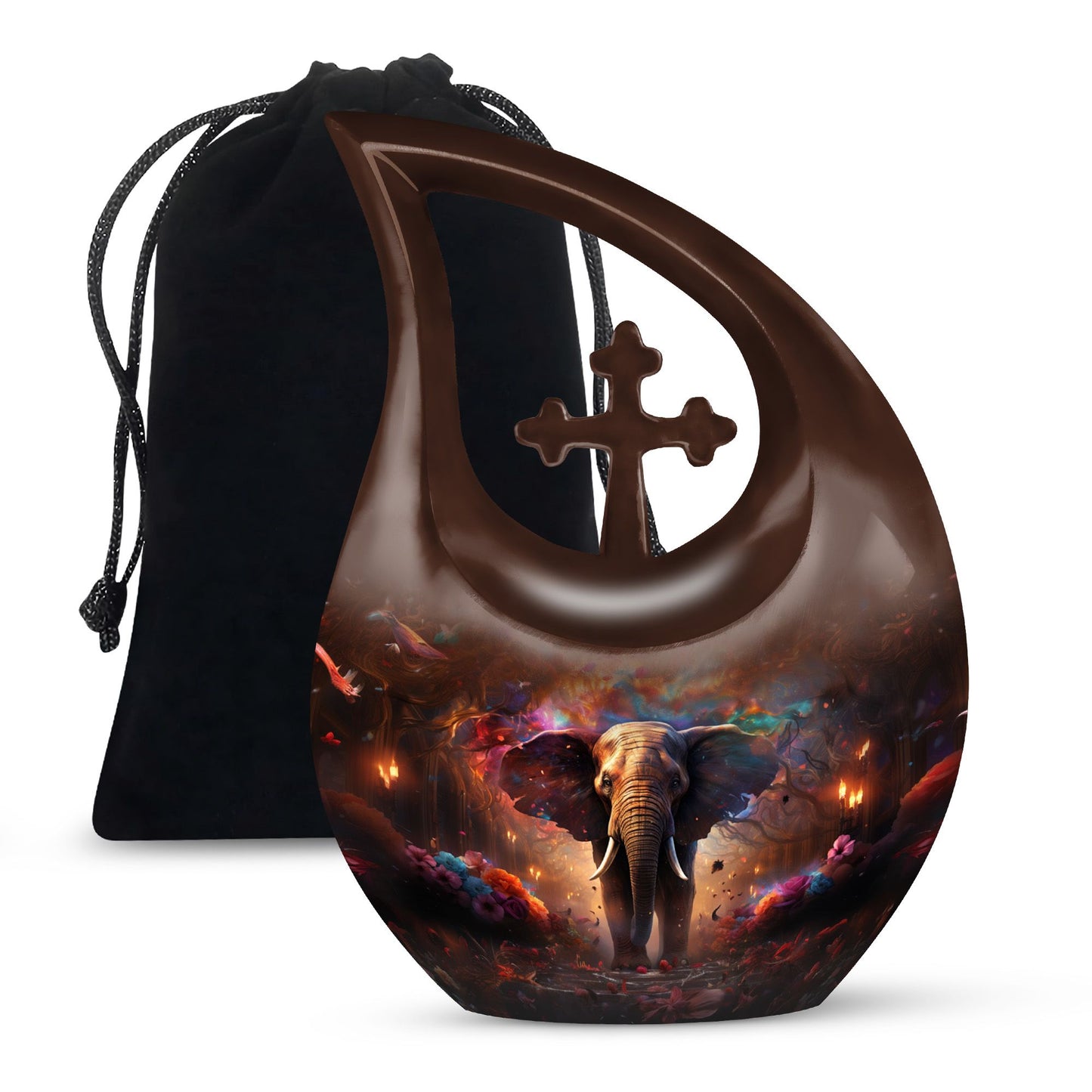 Elephant themed, Cross Drop design large cremation urn, 