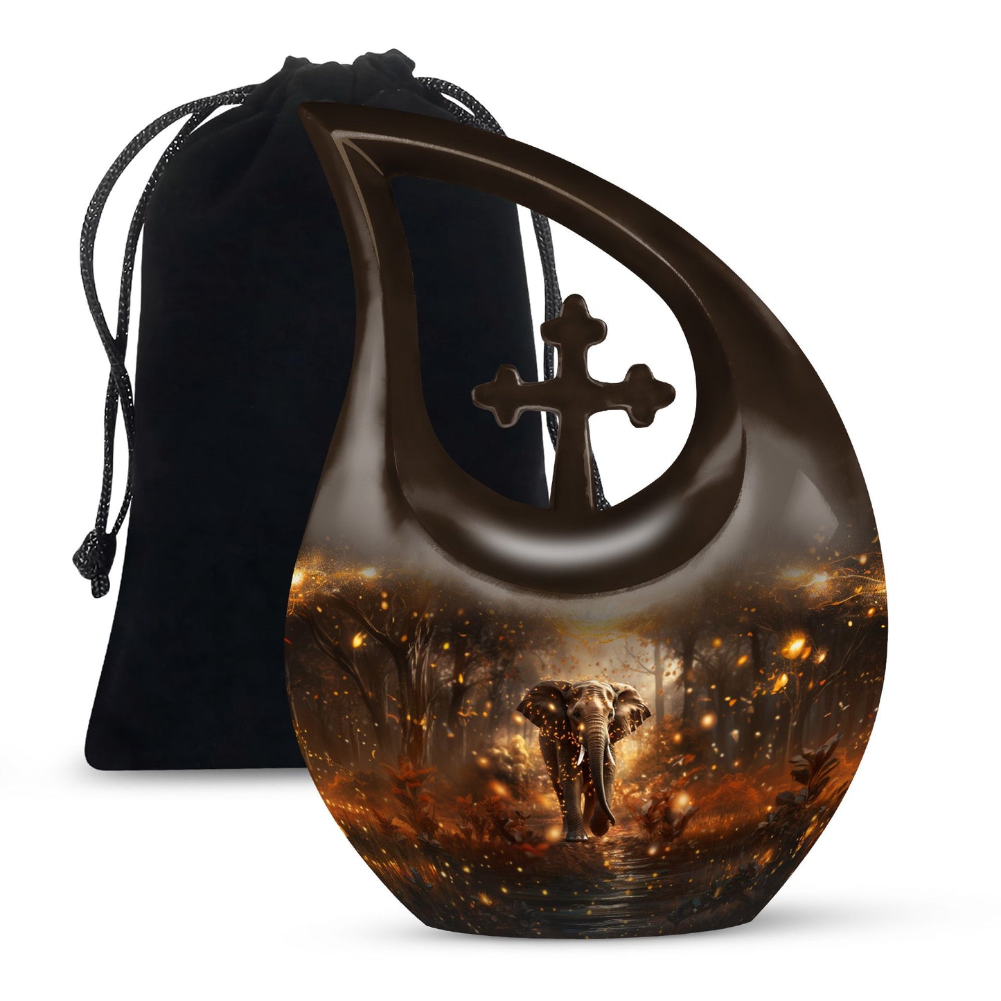 10-inch Elephant Urn with Cross Drop design for human ashes