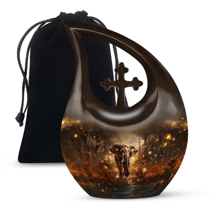 10-inch Elephant Urn with Cross Drop design for human ashes