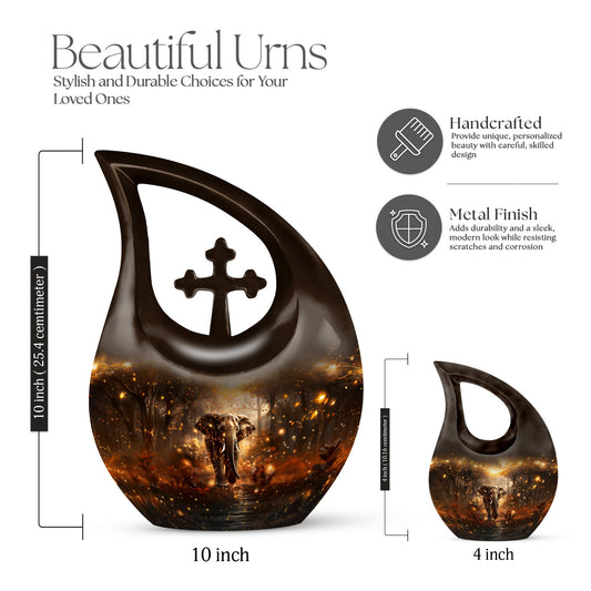 10-inch Elephant Urn with Cross Drop design for human ashes