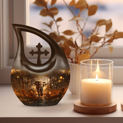 10-inch Elephant Urn with Cross Drop design for human ashes