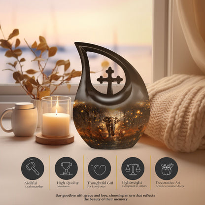 10-inch Elephant Urn with Cross Drop design for human ashes