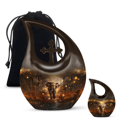 10-inch Elephant Urn with Cross Drop design for human ashes