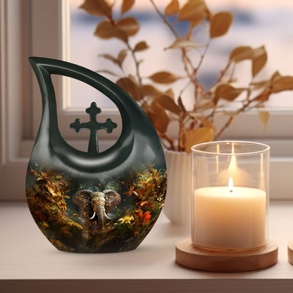 10 Inch Aluminium Cross Drop Elephant Cremation Urn 