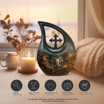10 Inch Aluminium Cross Drop Elephant Cremation Urn 
