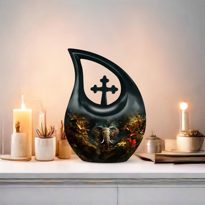 10 Inch Aluminium Cross Drop Elephant Cremation Urn 