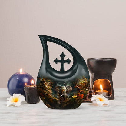 10 Inch Aluminium Cross Drop Elephant Cremation Urn 