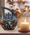 10-inch Elephant-themed Aluminium Cross Drop Memorial Urn 