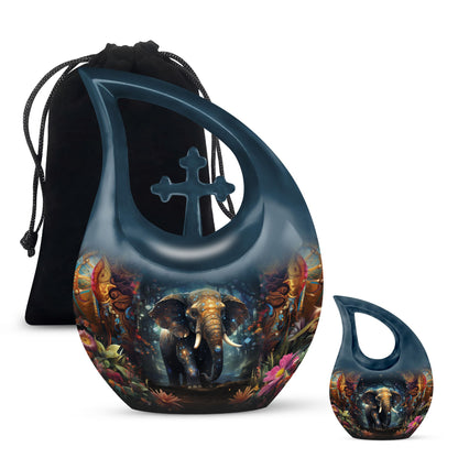 10-inch Elephant-themed Aluminium Cross Drop Memorial Urn 