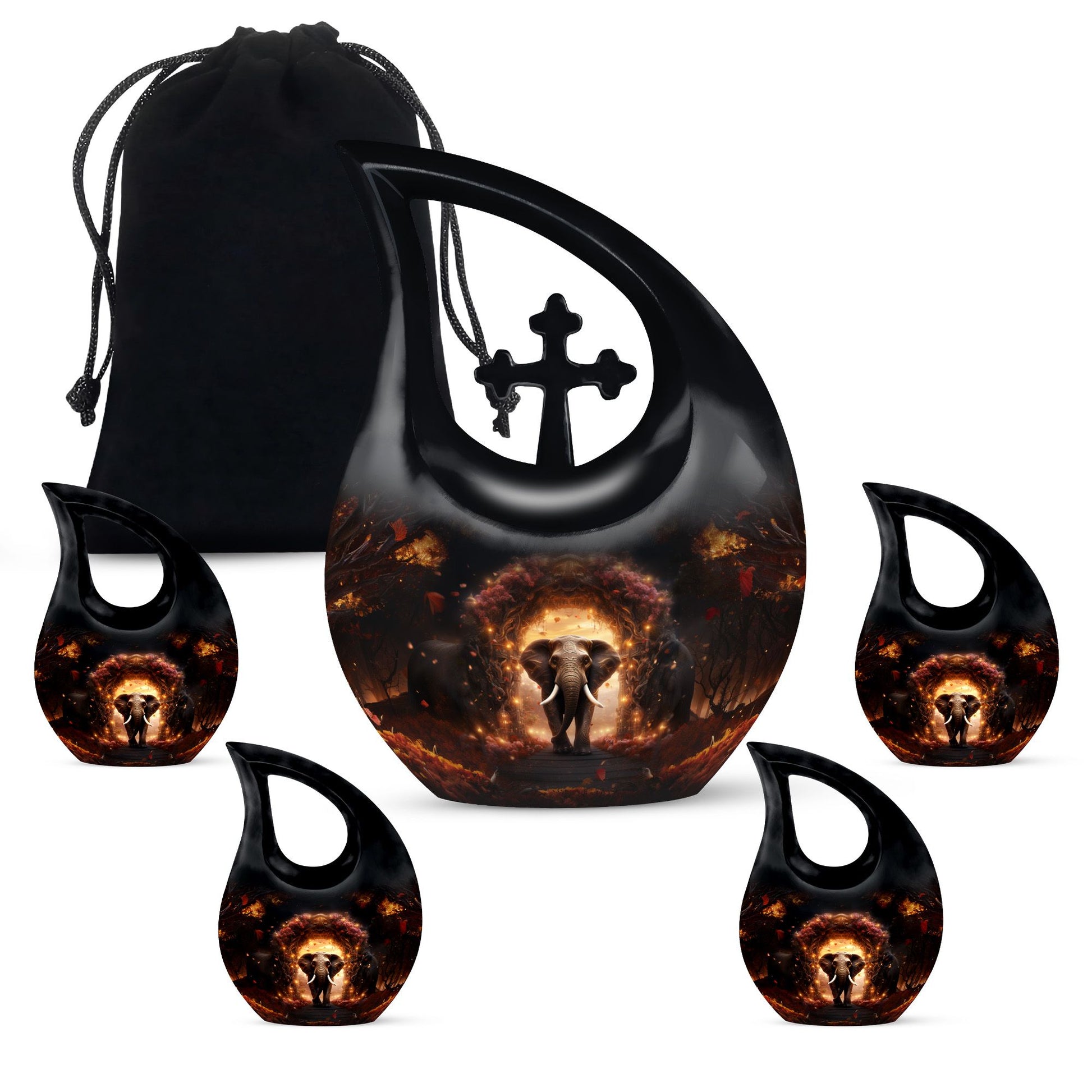 10 Inch Cross Drop Elephant Cremation Urn made 