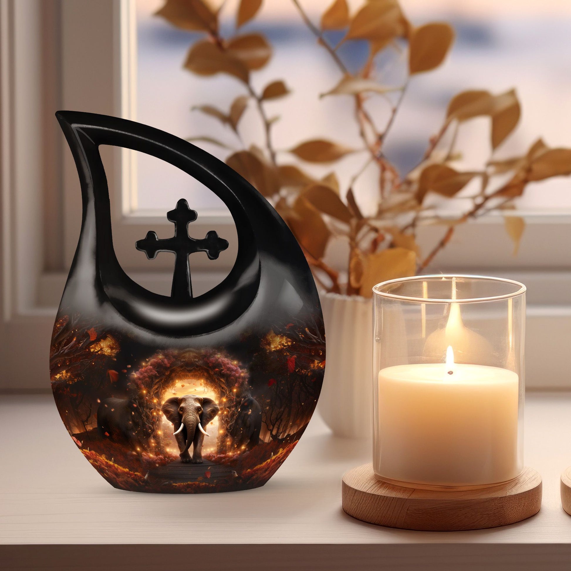 10 Inch Cross Drop Elephant Cremation Urn made 