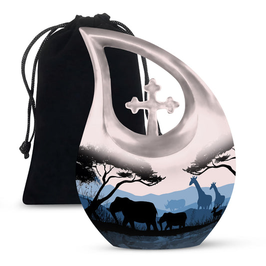 10 inch Elephant Urn with Cross Drop design 