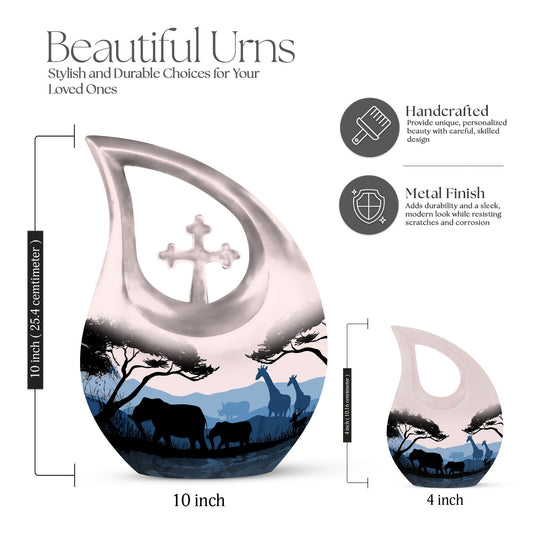 10 inch Elephant Urn with Cross Drop design 