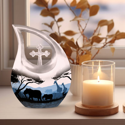 10 inch Elephant Urn with Cross Drop design 