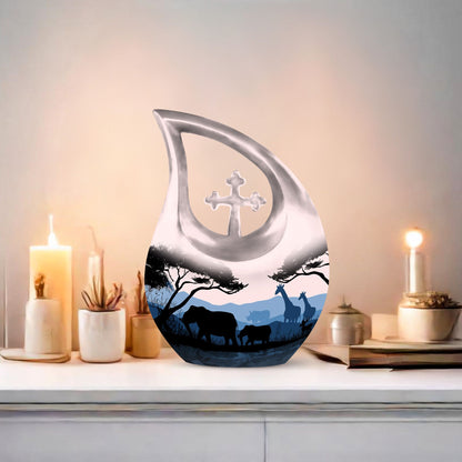 10 inch Elephant Urn with Cross Drop design 