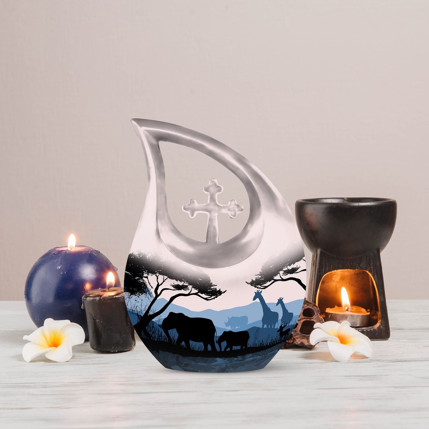 10 inch Elephant Urn with Cross Drop design 